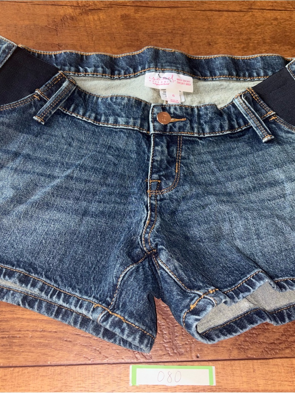 Isabel Maternity Stretch Side Panel Denim Midi Shorts Medium Wash - Size 6